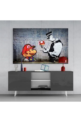 Tableau en verre trempé "Mario et policier" - Banksy - Reproduction