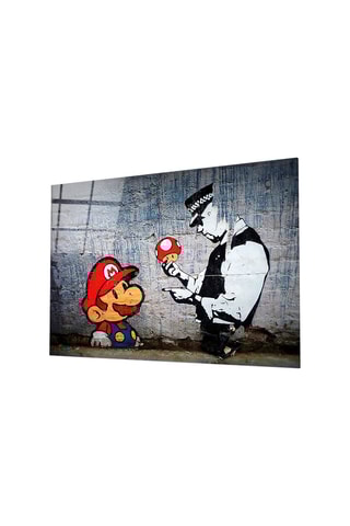 Tableau en verre trempé "Mario et policier" - Banksy - Reproduction