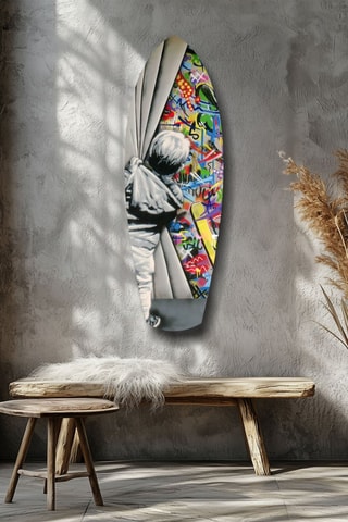 Décoration murale en verre trempé Behind the Curtain - Gris et jaune