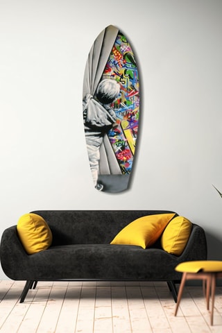 Décoration murale en verre trempé Behind the Curtain - Gris et jaune