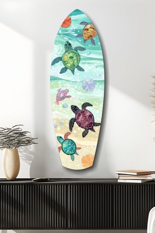 Décoration murale en verre trempé Caretta Caretta – Turquoise et vert d'eau