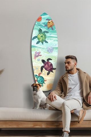 Décoration murale en verre trempé Caretta Caretta – Turquoise et vert d'eau