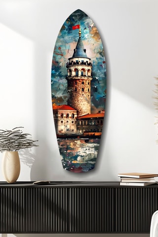 Décoration murale en verre trempé Galata Tower - Bleu pétrole