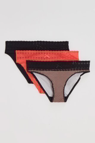 3 cuecas Les Quotidiens - Preto e coral