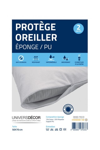 2 Protege-Oreillers Éponge Imperméables Anti-Acariens