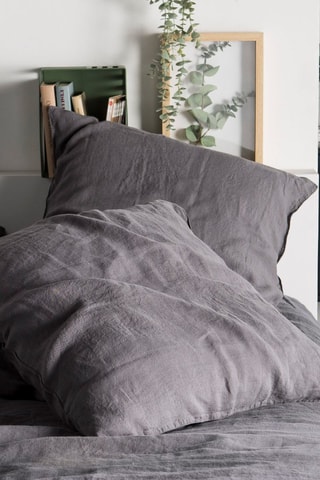 Taie d'oreiller en lin Naghada Gris foncé