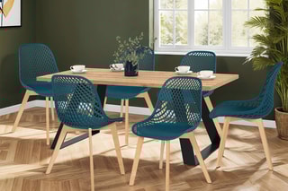 6 chaises Maelle - Bleu canard et naturel