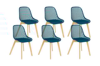 6 chaises Maelle - Bleu canard et naturel
