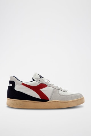 Sapatilhas em couro Ripstop - Branco e vermelho