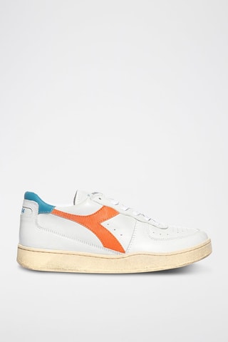 Sapatilhas em couro Used - Branco e laranja
