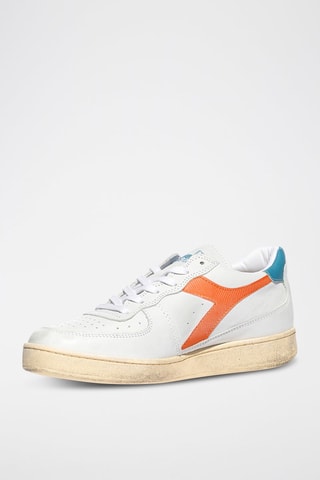 Sapatilhas em couro Used - Branco e laranja
