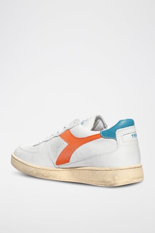 Sapatilhas em couro Used - Branco e laranja