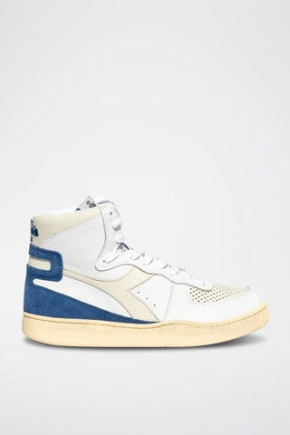 Sapatilhas de cano alto em couro Punched - Branco e azul
