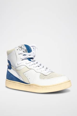 Sapatilhas de cano alto em couro Punched - Branco e azul