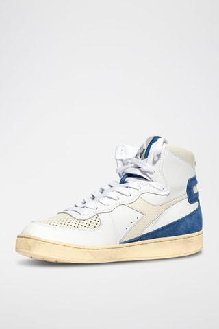 Sapatilhas de cano alto em couro Punched - Branco e azul