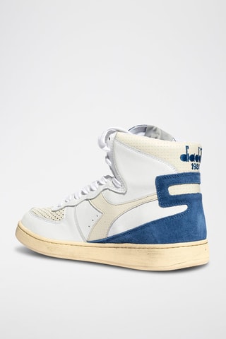 Sapatilhas de cano alto em couro Punched - Branco e azul