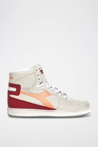 Sapatilhas de cano alto em couro Used - Branco e vermelho