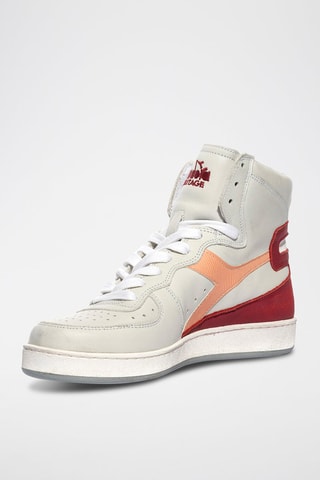 Sapatilhas de cano alto em couro Used - Branco e vermelho