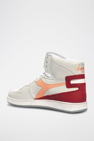 Sapatilhas de cano alto em couro Used - Branco e vermelho