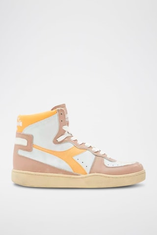 Sapatilhas de cano alto em couro Used - Branco e amarelo