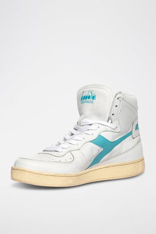 Sapatilhas de cano alto em couro Used - Branco e azul
