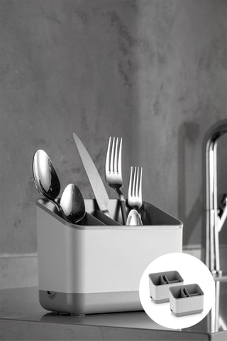 Organizador com talheres e utensílios - 16,5 x 10 x 14 cm - Cinzento