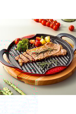 Grill rond en fonte émaillée avec support en bois - 28 cm