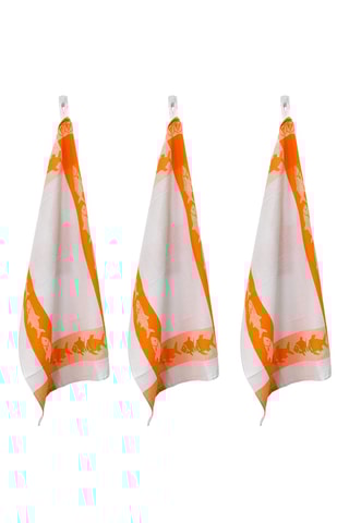 3 torchons en coton Egyptien Collection Carré - Orange