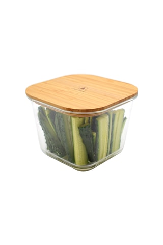 2 boîtes de conservation en verre borosilicate avec couvercles en bambou - 750/1750 ml