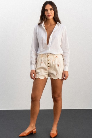 Short taille haute en coton biologique - Écru