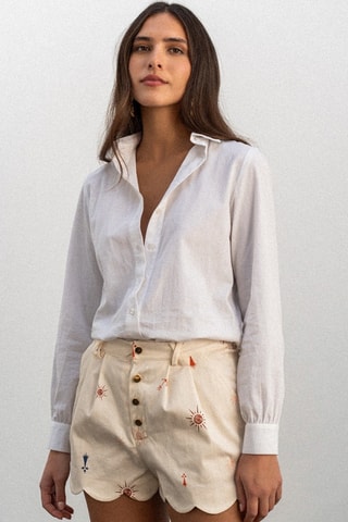 Short taille haute en coton biologique - Écru