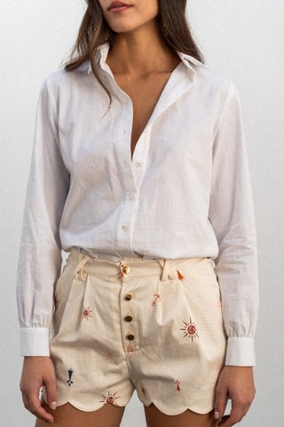 Short taille haute en coton biologique - Écru