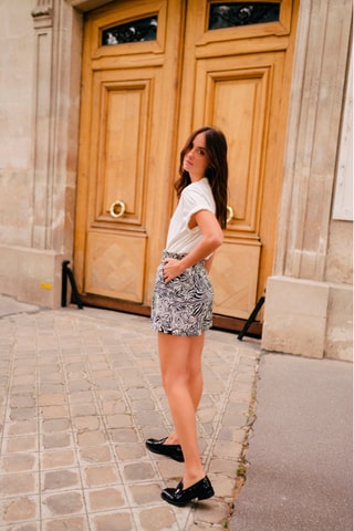 Short relaxed taille haute - Blanc