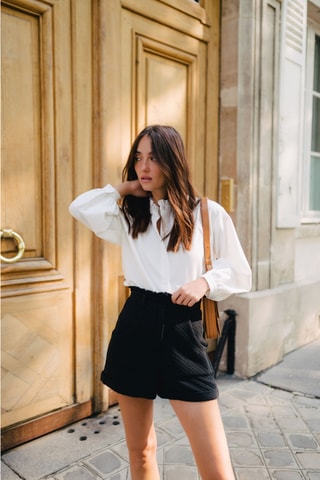 Short relaxed matelassé taille haute - Noir