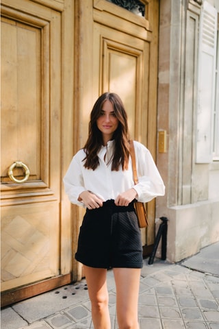 Short relaxed matelassé taille haute - Noir