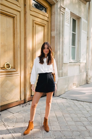 Short relaxed matelassé taille haute - Noir