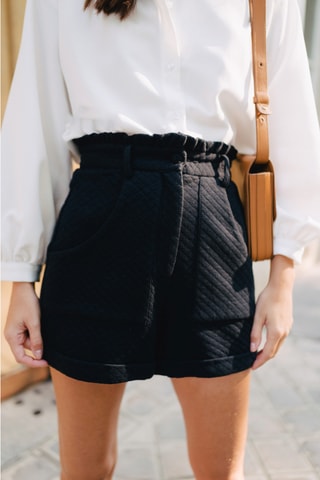 Short relaxed matelassé taille haute - Noir