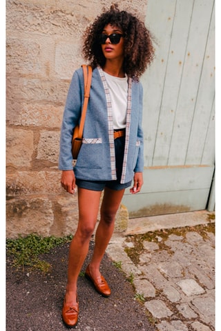Veste réversible en laine - Bleu
