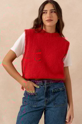 Pull en laine et mohair sans manches - Rouge