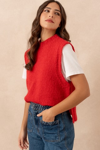 Pull en laine et mohair sans manches - Rouge