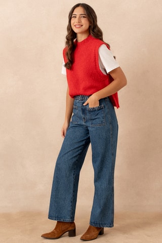 Pull en laine et mohair sans manches - Rouge