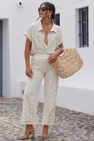Pantalon wide legs - Écru