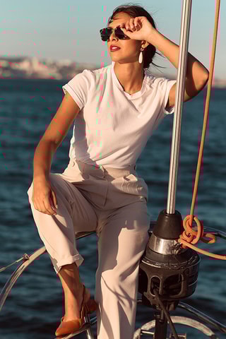 Pantalon taille haute - Beige