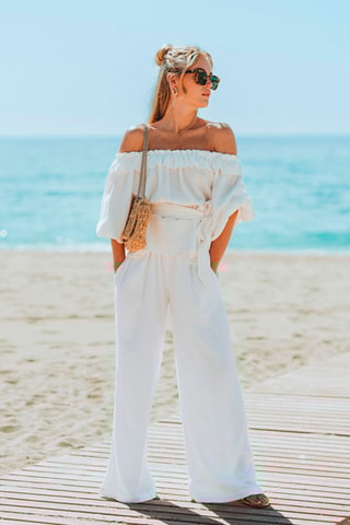 Pantalon taille haute - Blanc