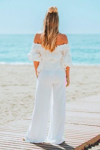 Pantalon taille haute - Blanc