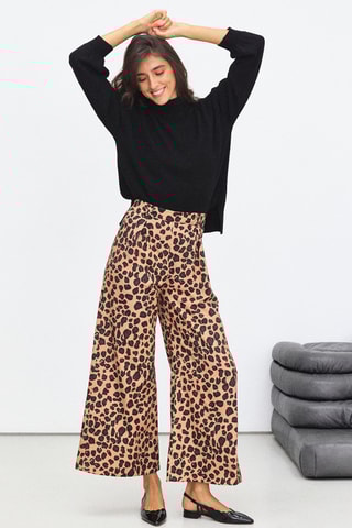 Pantalon wide legs taille haute - Beige