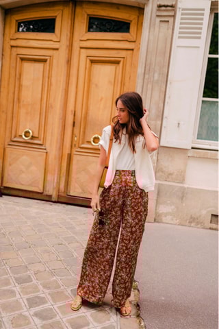 Pantalon taille haute - Marron