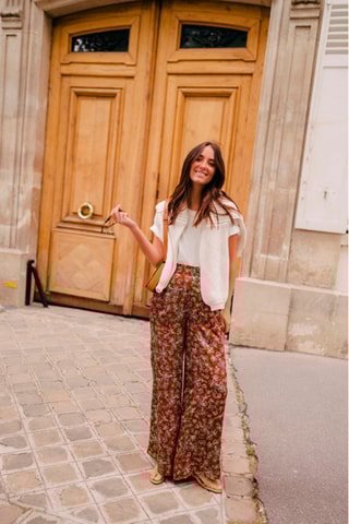 Pantalon taille haute - Marron