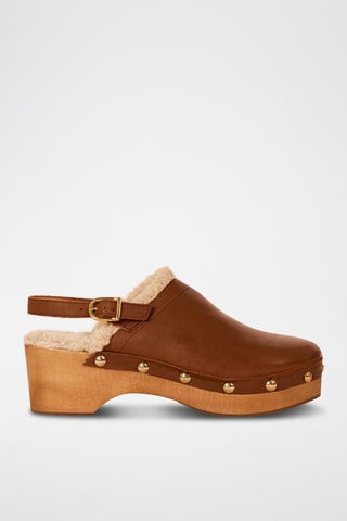Sabots compensés en cuir - Camel