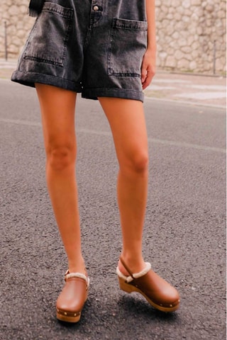 Sabots compensés en cuir - Camel